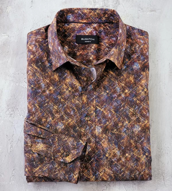 Bugatchi Abstract Print Shirt- Long Sleeve Sport Shirts