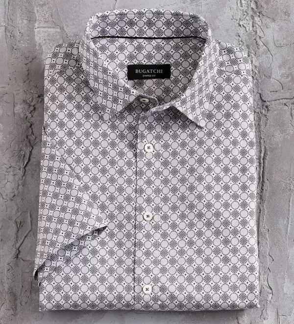 Bugatchi Pinwheel Pattern Shirt- Short Sleeve Sport Shirts