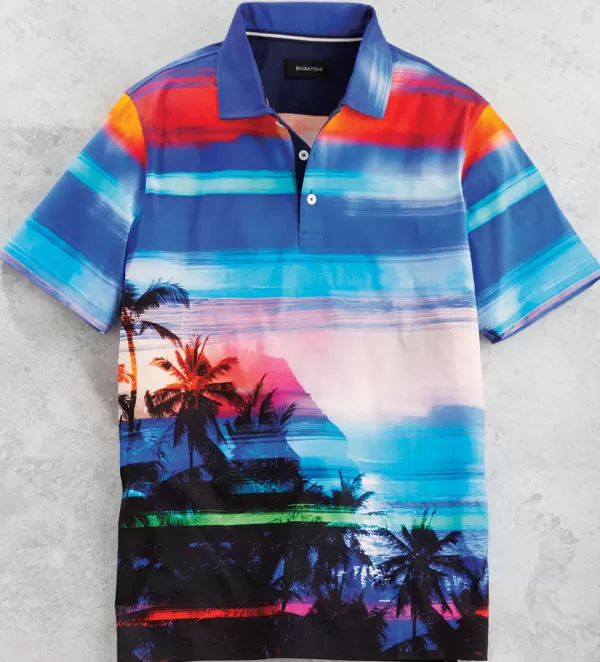 Bugatchi Rainbow Sunset Short Sleeve Polo Shirt- Polos & Knits