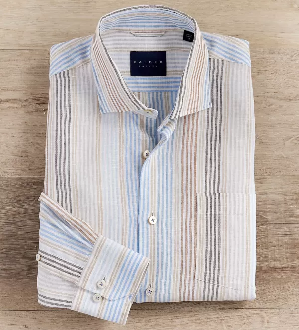 Calder Carmel Awning Stripe Long Sleeve Shirt- Long Sleeve Sport Shirts