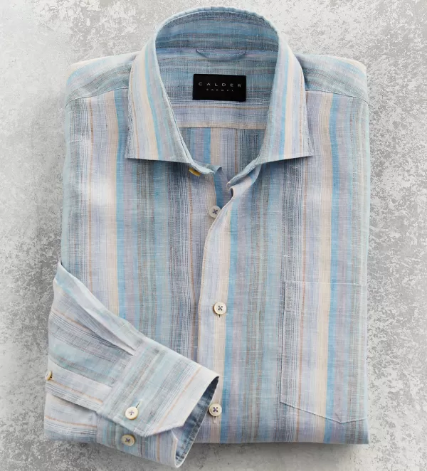 Calder Carmel Awning Stripe Shirt- Long Sleeve Sport Shirts