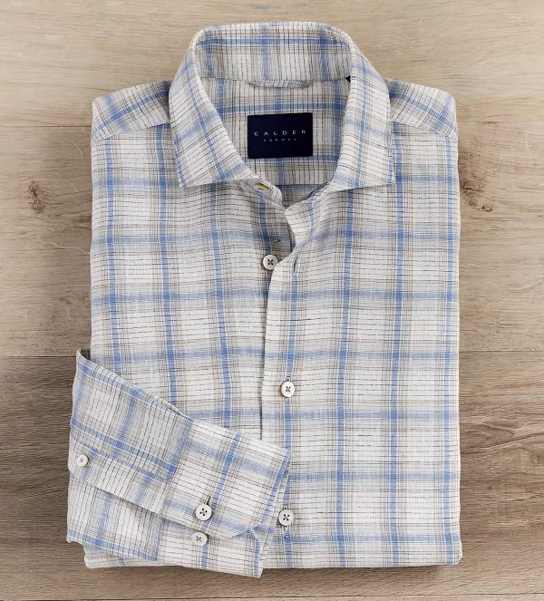 Calder Carmel Windowpane Long Sleeve Shirt- Long Sleeve Sport Shirts