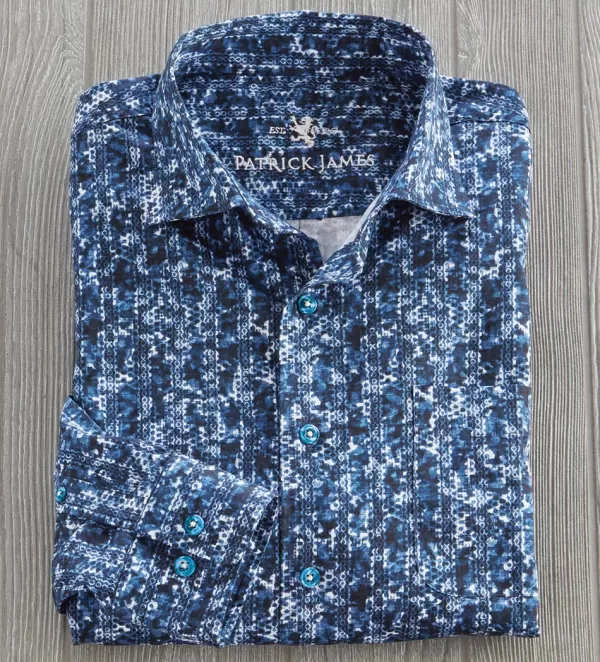 Patrick James Chain Print Long Sleeve Sport Shirt- Long Sleeve Sport Shirts