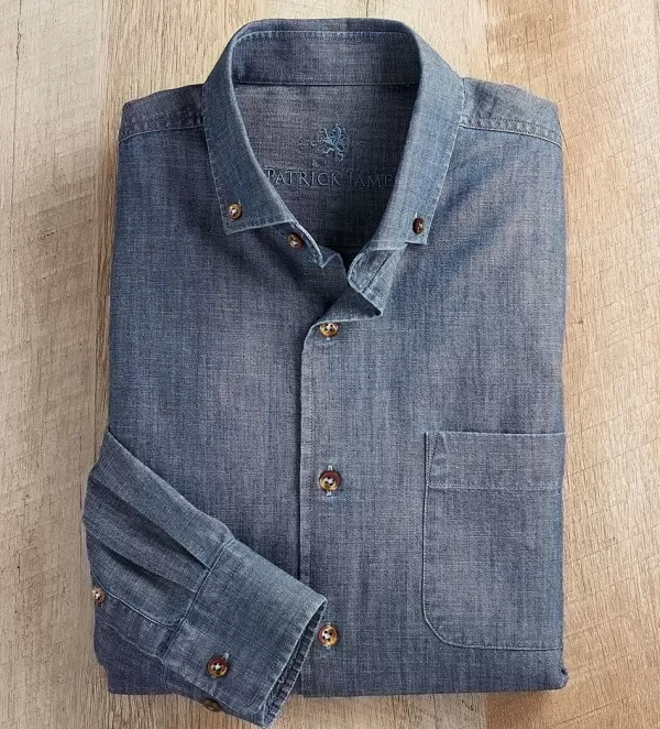 Patrick James Chambray Long Sleeve Shirt- Long Sleeve Sport Shirts