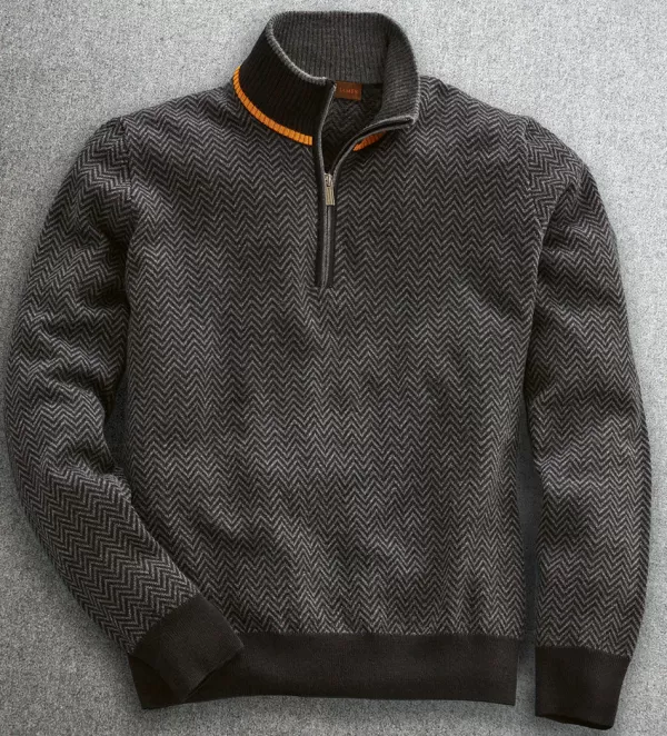 Patrick James Herringbone Jacquard Sweater- Pullovers & Layers