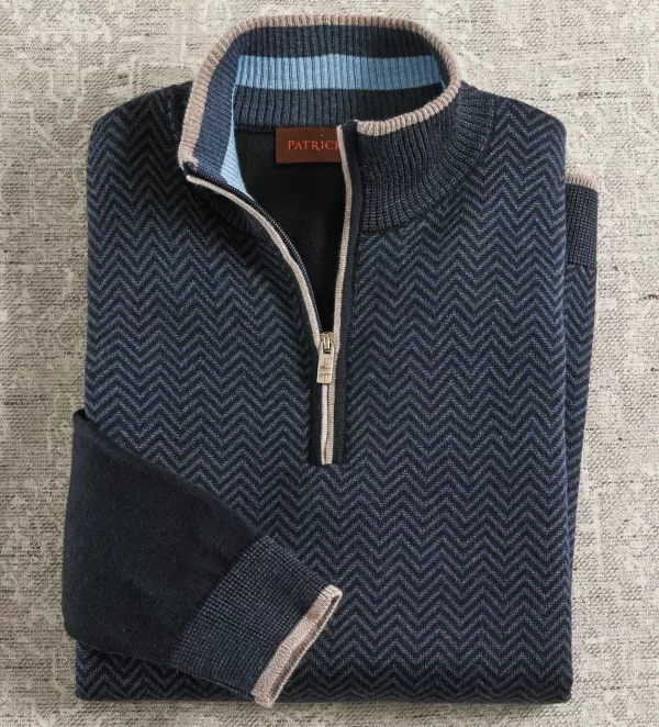 Patrick James Herringbone Quarter Zip Sweater- Pullovers & Layers