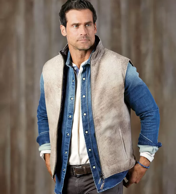 Patrick James Lagoon Reversible Vest- Leather & Suede