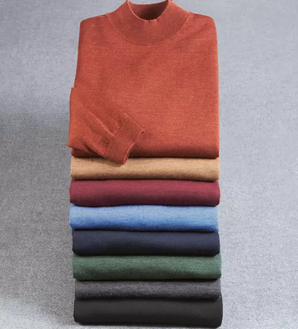 Patrick James Merino Wool Mock Neck Sweater- Pullovers & Layers