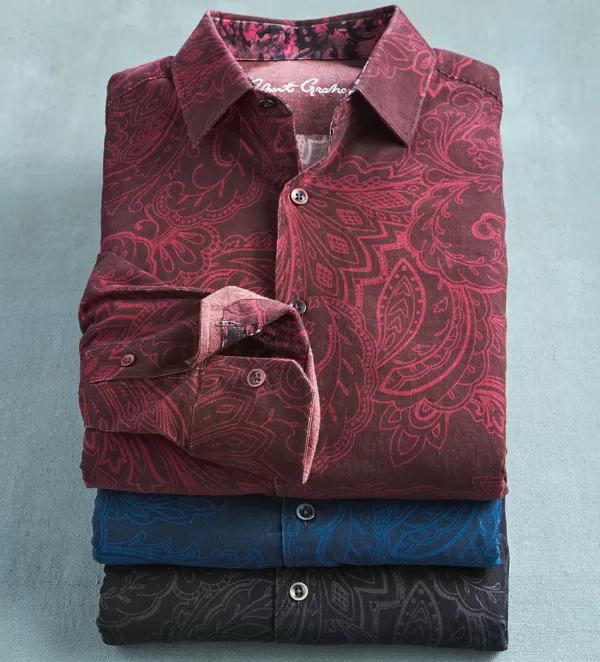 Robert Graham Long Sleeve Paisley Cord Shirt- Long Sleeve Sport Shirts