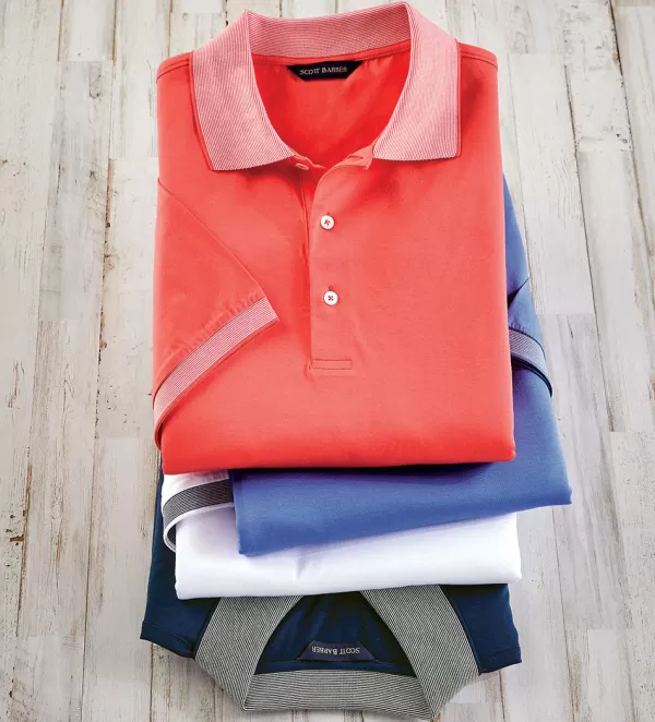 Scott Barber Three-Button Short Sleeve Polo Shirt- Polos & Knits