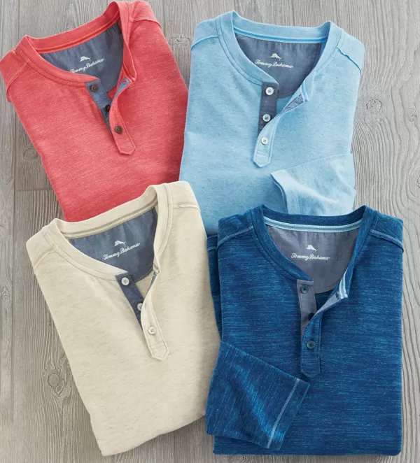 Tommy Bahama Long Sleeve Oahu Shores Henley- Polos & Knits