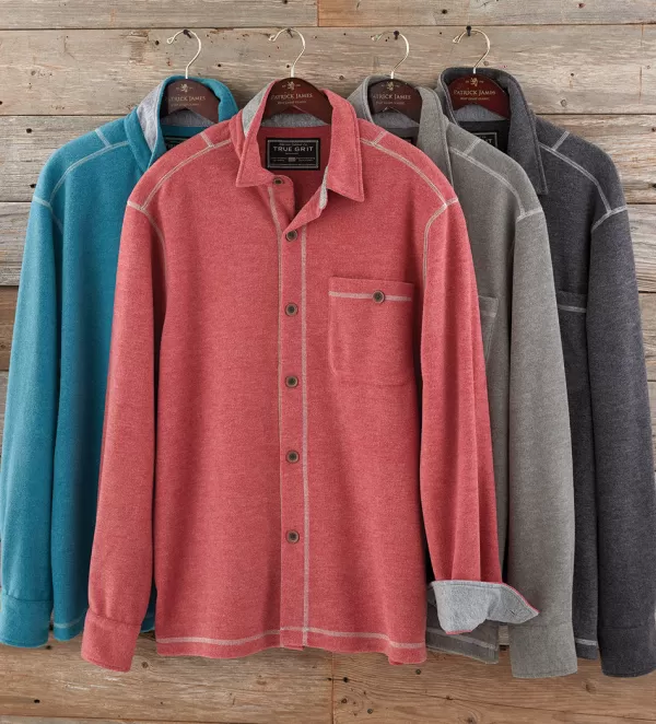 True Grit Melange Fleece Big Shirt- Long Sleeve Sport Shirts