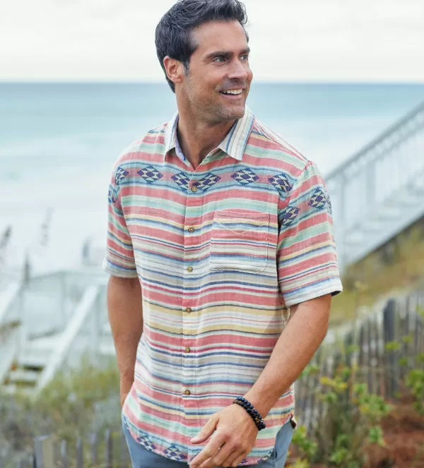 True Grit Taos Baja Stripe Shirt- Short Sleeve Sport Shirts