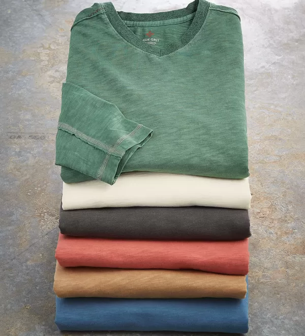 True Grit Venice Slub-Knit V-Neck- Polos & Knits