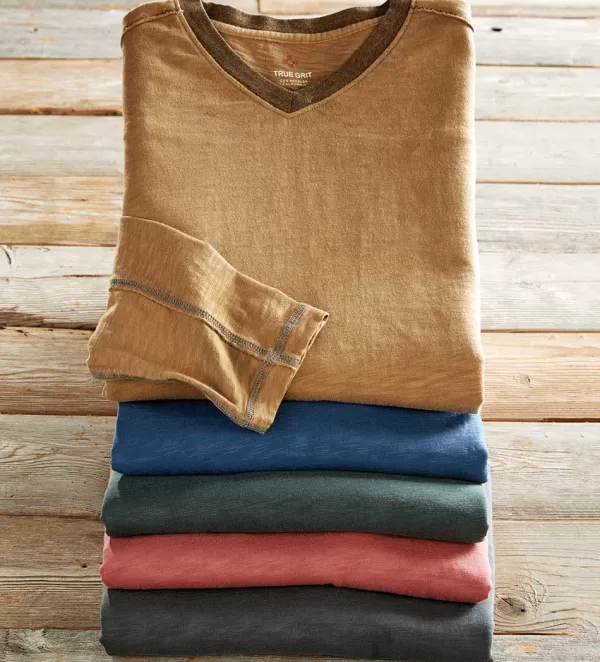 True Grit Venice Slub-Knit V-Neck- Polos & Knits